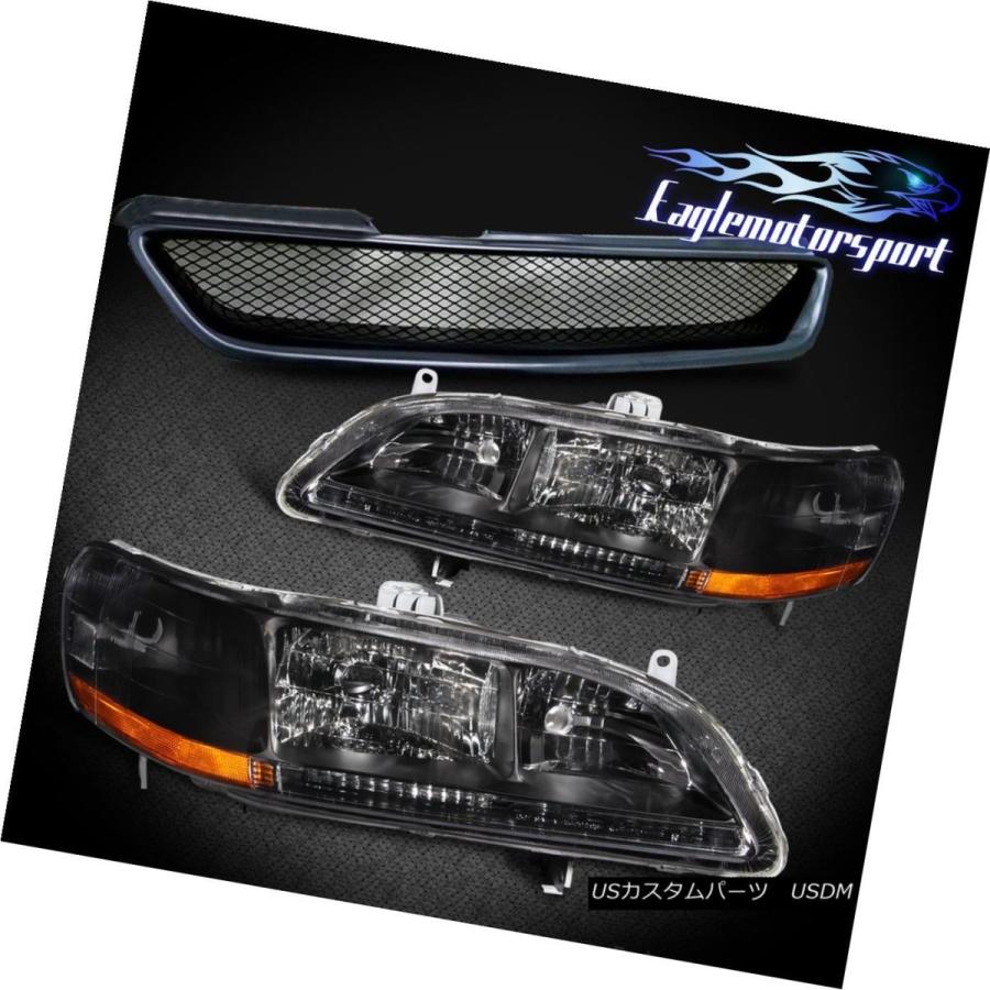 ヘッドライト CRYSTAL BLACK BLK HEADLIGHTS 1998-2002ホンダアコードLH RHランプ+タイプRグリル CRYSTA