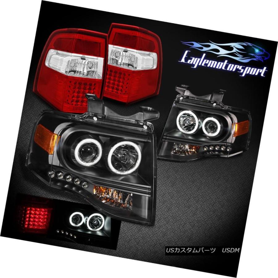 ヘッドライト BLACK PROJECTOR HEADLIGHTS 07-12 EXPEDITION CCFL HALO BLK PAIR / RED