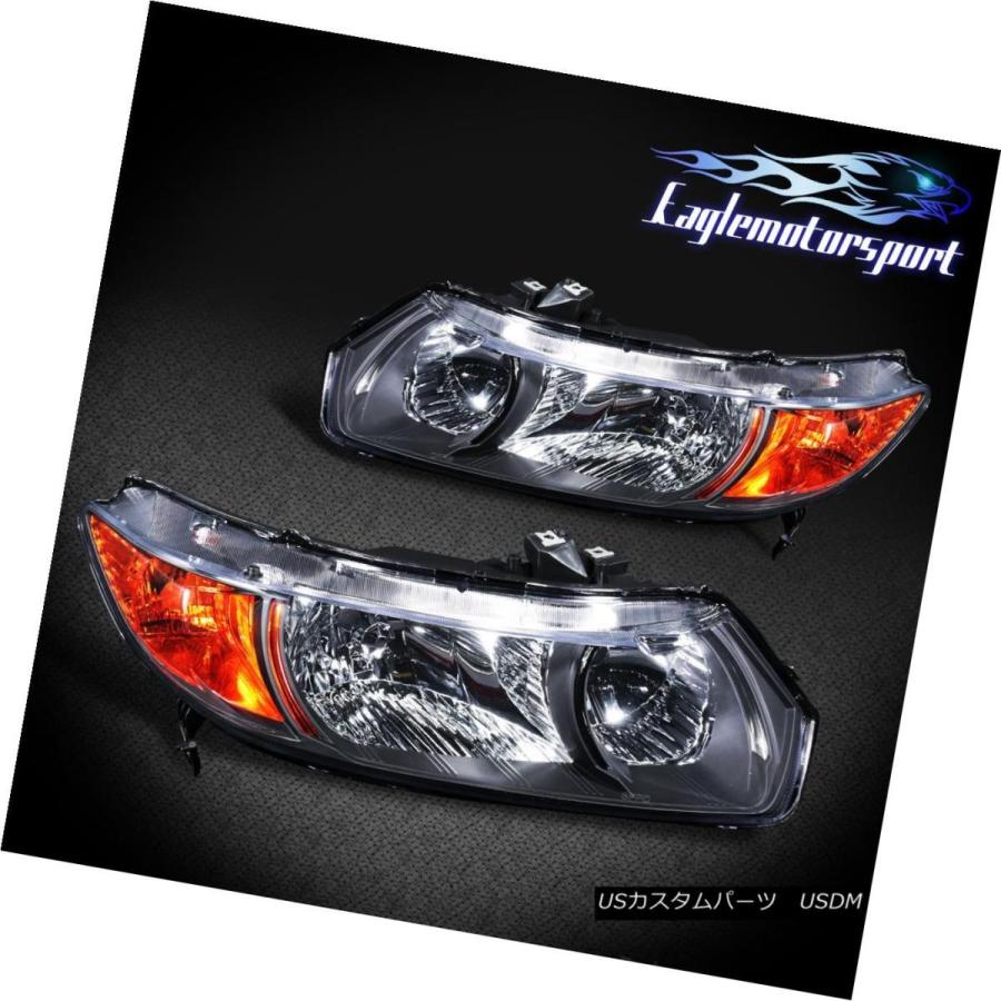 ヘッドライト 2006  -  2011年ホンダシビック2drクーペブラックファクトリースタイルヘッドライトペア For 2006-2011 Hond