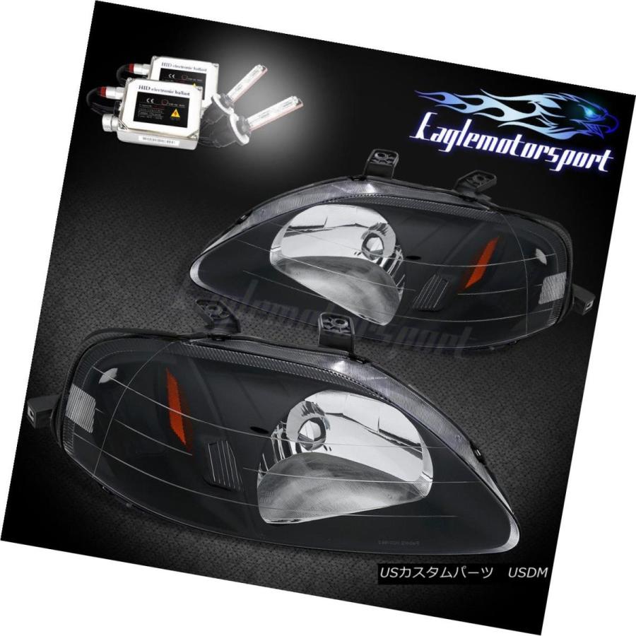 前照灯 1999年ホンダシビックファクトリースタイルブラックヘッドライトペア+ 6000K HID For 1999 2000 Honda Ci その他ライト-ライト、レンズ-自動車