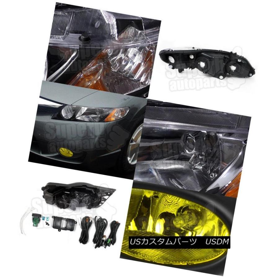 ヘッドライト 2009?2011年ホンダシビック4Dヘッドライトブラック+バンパーフォグライトランプイエロー For 2009-2011 Hondaの画像