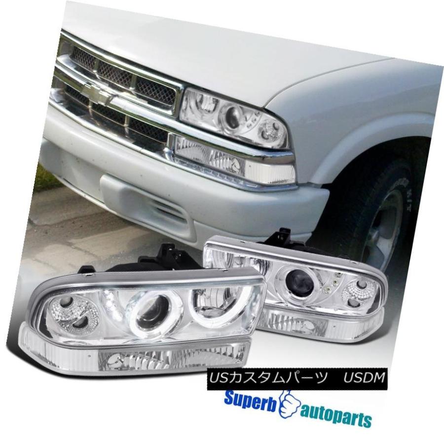 ヘッドライト 1998-2004 Chevy S10 Blazer SMD LEDハロープロジェクターヘッドライトクローム+バンパーランプ 1998-