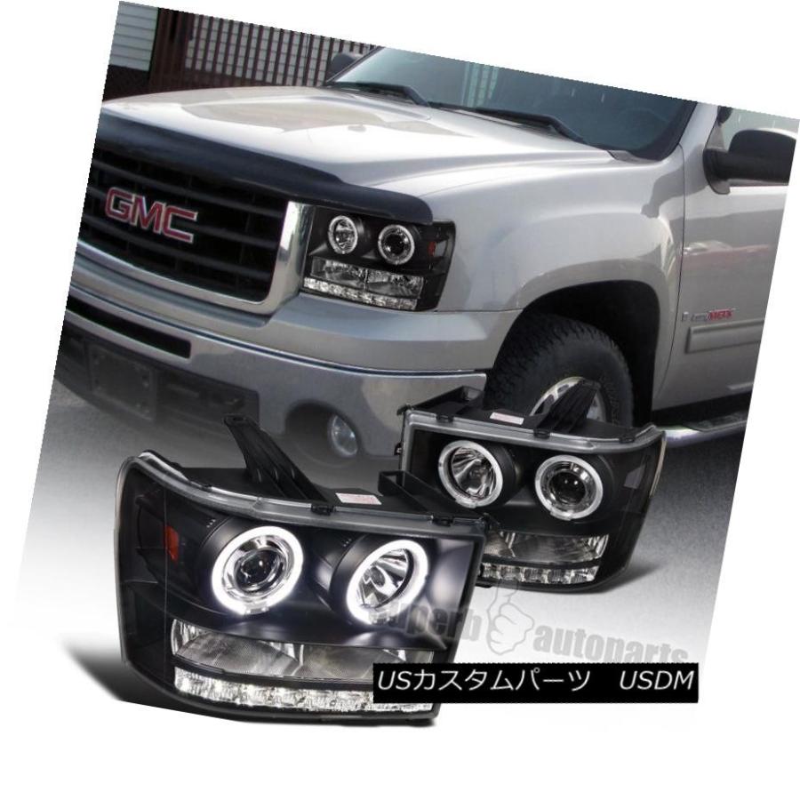 前照灯 2007-2013 GMC Sierra 1500 2500 3500固定ディスク Led HaloプロジェクターヘッドライトブラックSpecD