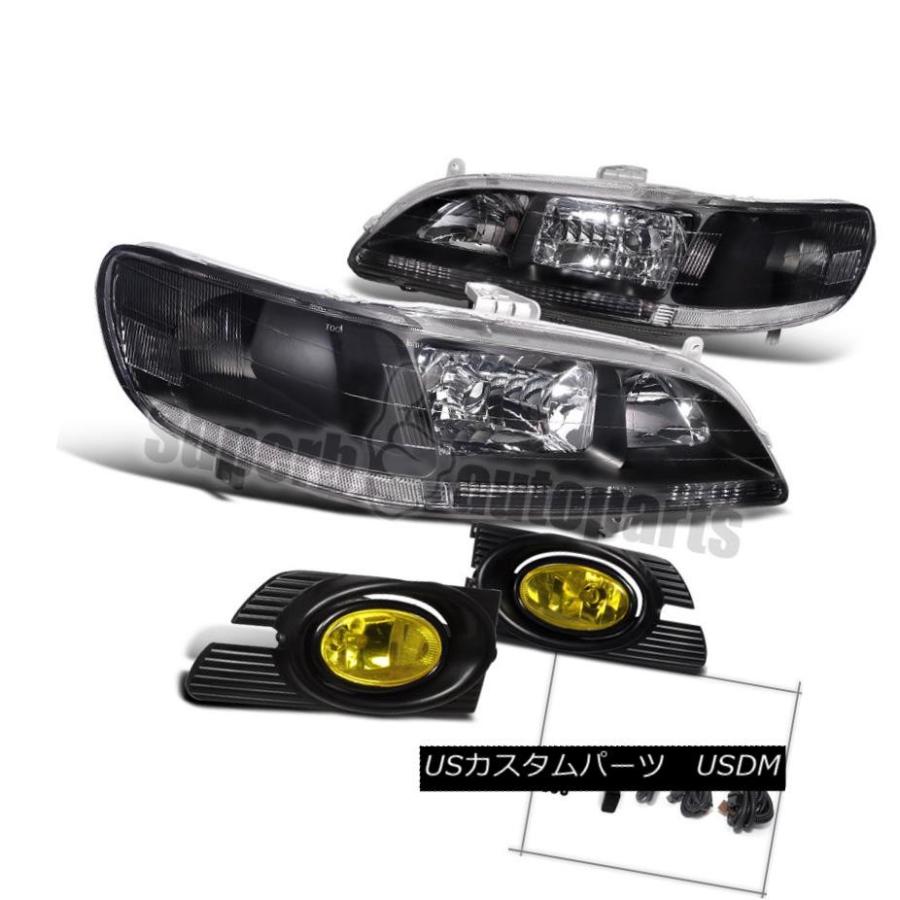 ヘッドライト 2001?2002年ホンダアコード4drヘッドライトブラック+バンパーフォグライトイエローレンズ For 2001-2002 Honda