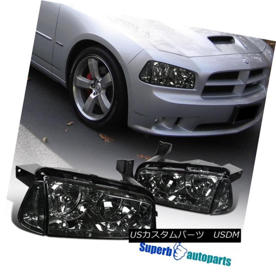 ヘッドライト 2006-2010ダッジチャージャーユーロクロームスモークヘッドライト交換/コーナーランプ 2006-2010 Dodge Charge