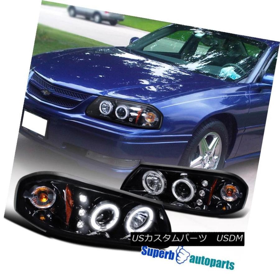 ヘッドライト 2000-2005シボレーインパラスモークハローLEDプロジェクターヘッドライト光沢ブラックペア 2000-2005 Chevy Imp