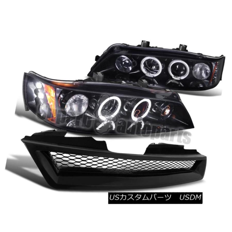 前照灯 1994-1997年Accord Led Halo Smoke映写機前照灯Glossy Black + Mesh Gril 車、バイク、自転車-その他ライト-自動車