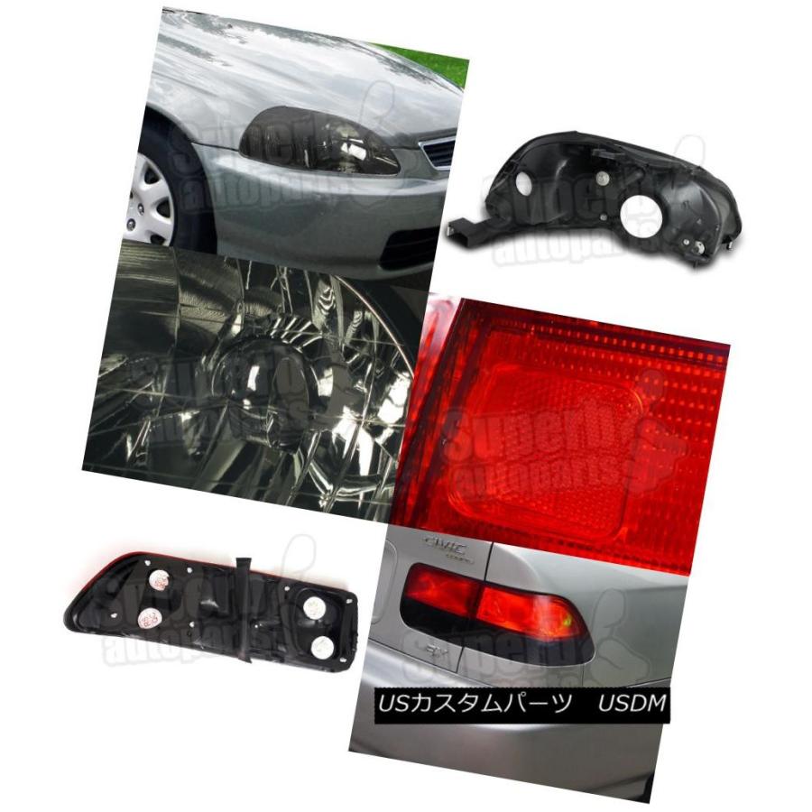ヘッドライト 1996-1998 Honda Civic 2drヘッドライトスモーク/クリアリフレクター+テールランプレッド For 1996-199の画像