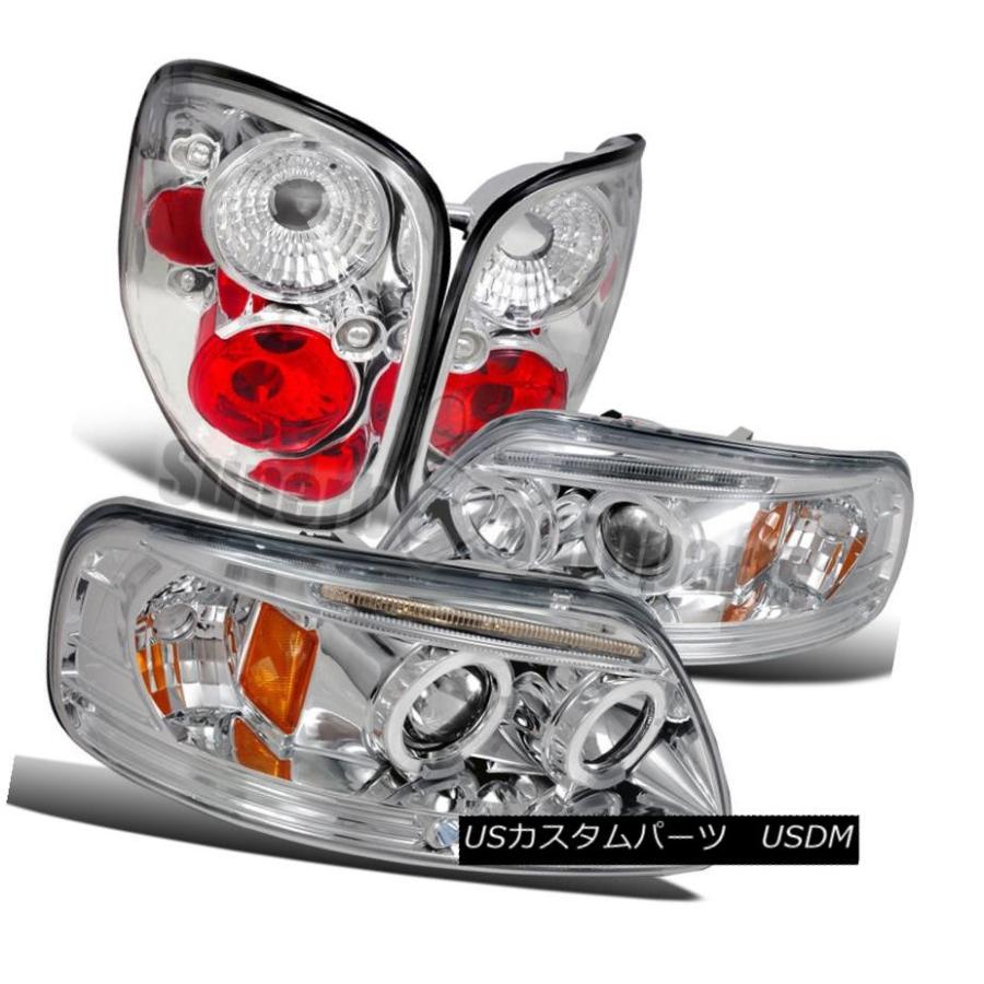 ヘッドライト 1997-2000 Ford F150 Flaresideクロームハロープロジェクターヘッドライト+ Cle