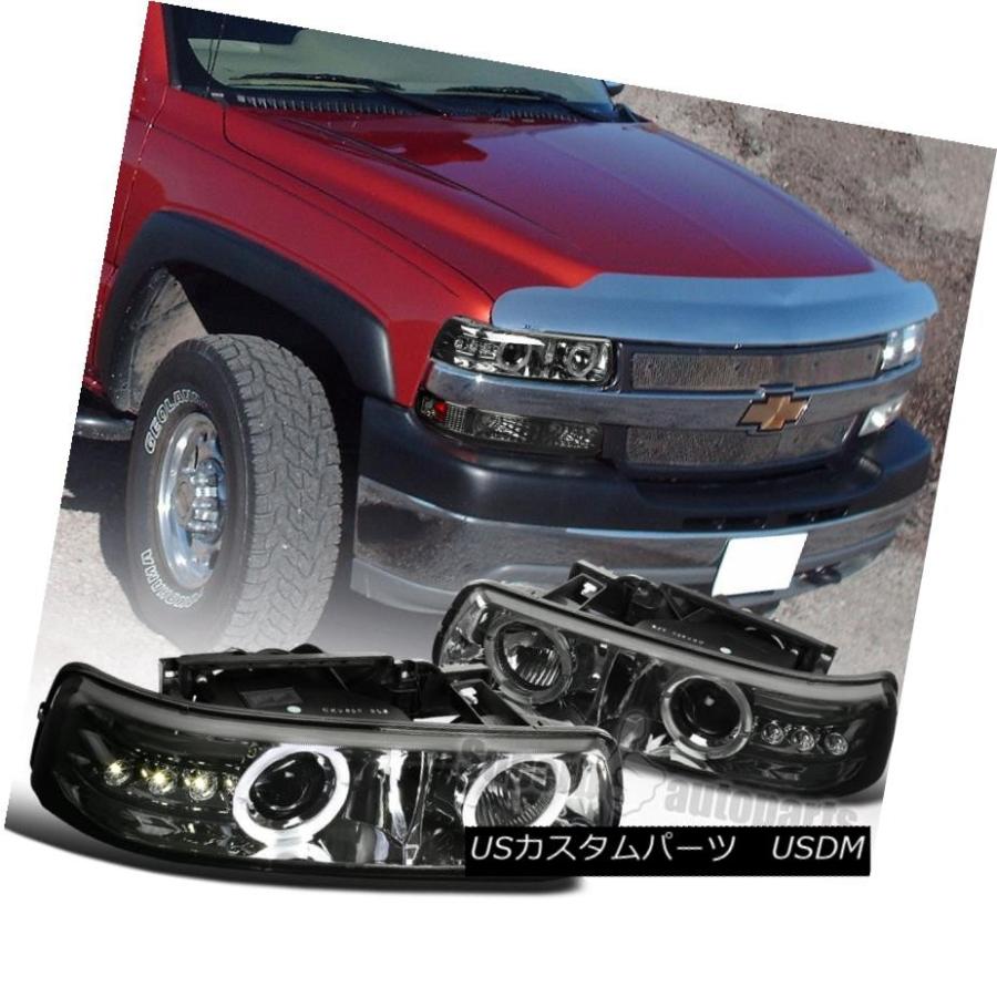 ヘッドライト 1999-2002シボレーシルバラードLEDデュアルヘイロープロジェクターヘッドライトヘッドランプスモーク 1999-2002 Chev