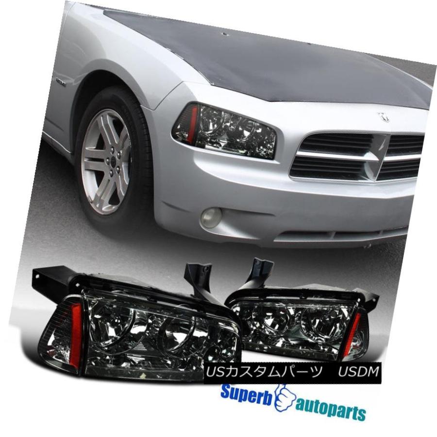 ヘッドライト 06-10ダッジチャージャーユーロ交換用スモークヘッドライト/コーナー信号ランプ 06-10 Dodge Charger Euro Re