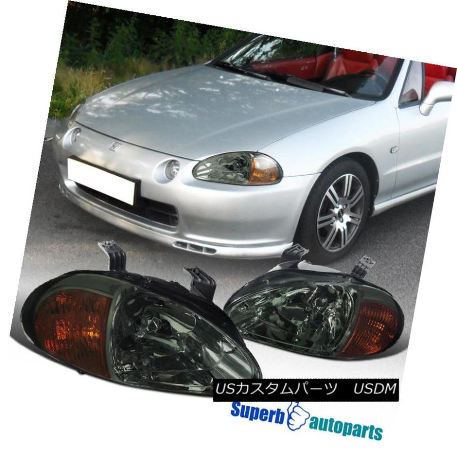 ヘッドライト 1993-1997 Honda Del Sol JDMスモークヘッドライトヘッドランプ+アンバーリフレクター for 1993-1997