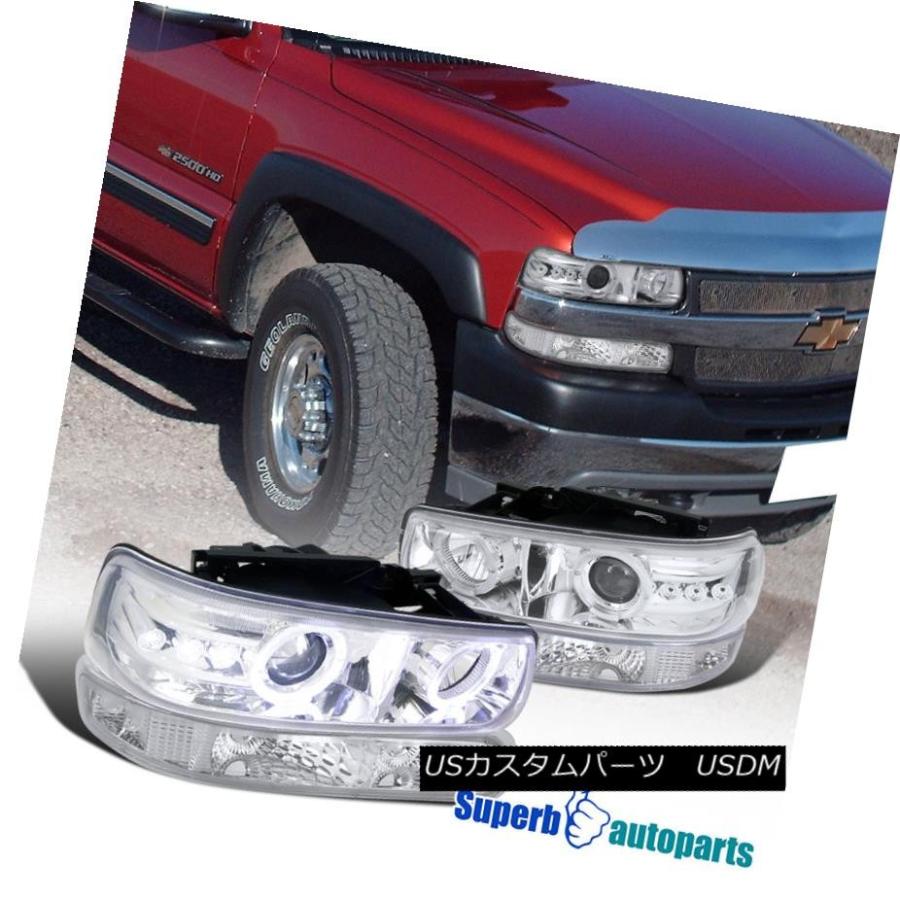 ヘッドライト 1999-2002 Chevy Silverado LED 2X Haloヘッドライトクローム+バンパーランプクリア 1999-2002