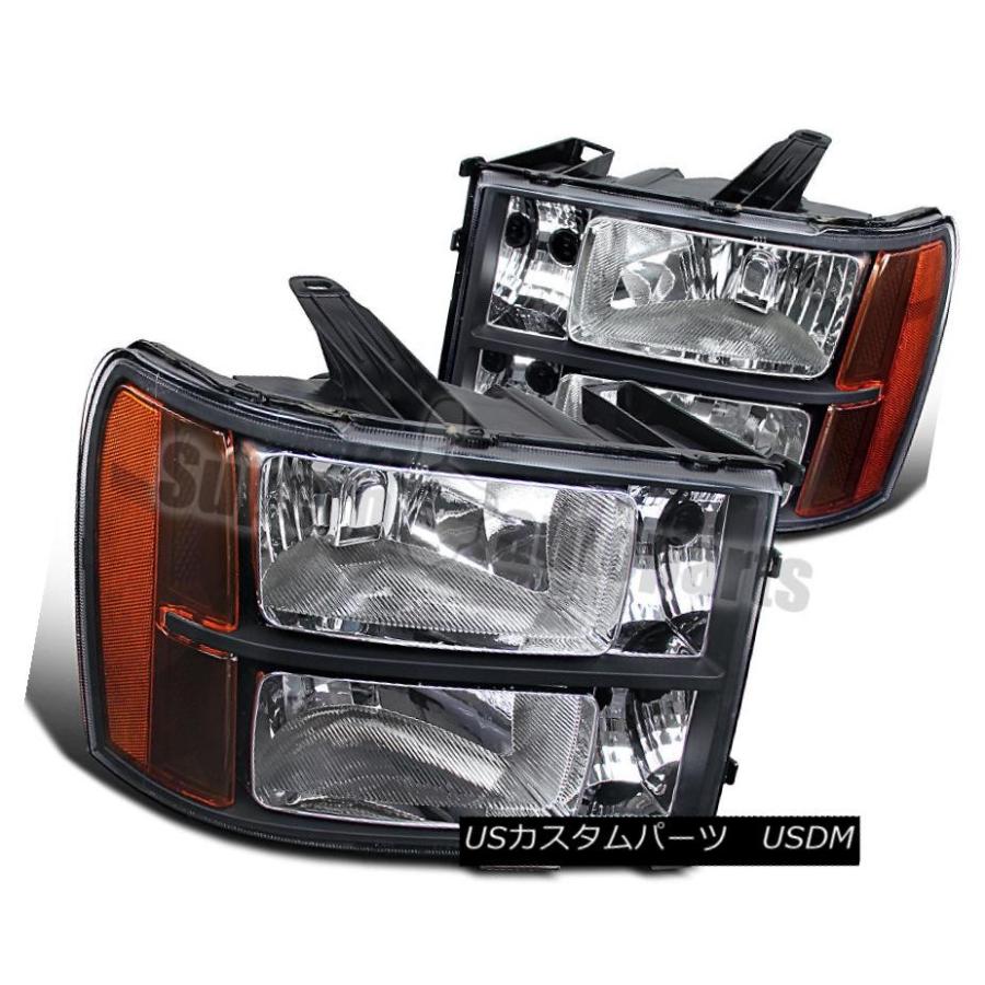 ヘッドライト 2007-2013 GMC Sierraピックアップブラックヘッドライトアンバー 2007-2013 GMC Sierra Pickup