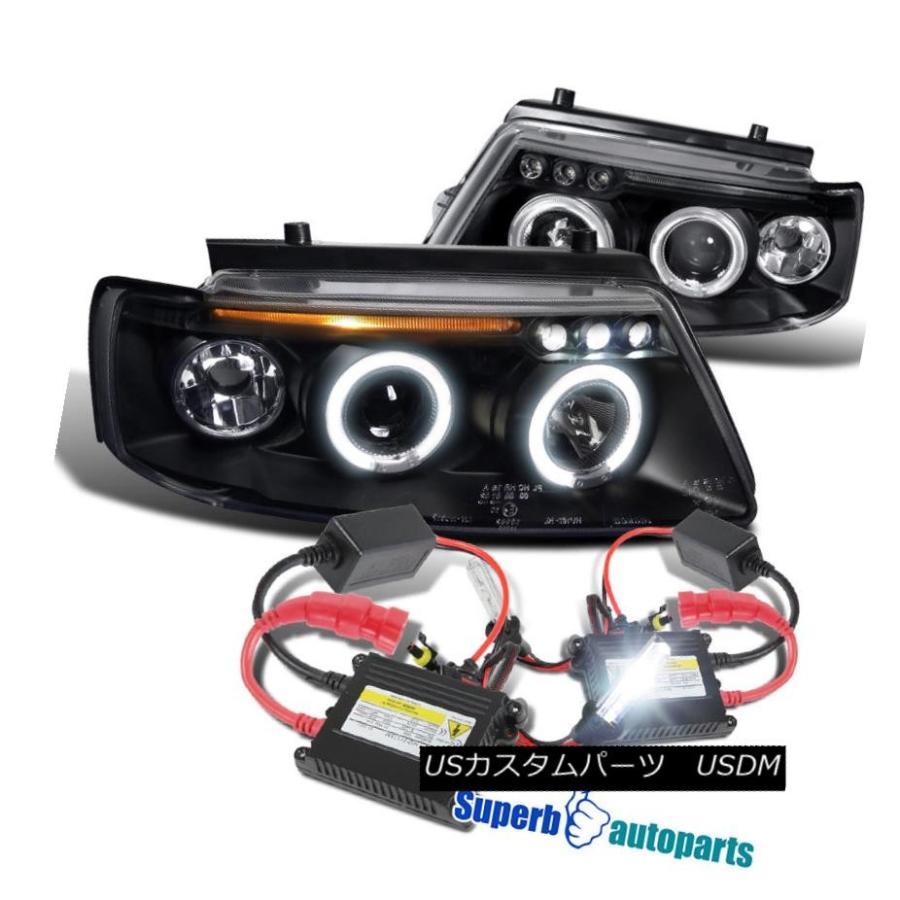 ヘッドライト 1997-2000 VW PassatデュアルハローLEDプロジェクターヘッドライトブラック+ H1スリムHIDキット For 1997