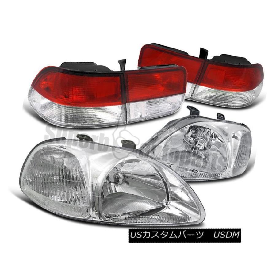ヘッドライト 1996-1998 Honda Civic 2drヘッドライトクローム+テールランプレッドクリア For 1996-1998 Honda