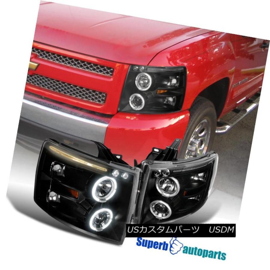 ヘッドライト 2007年?2014年Chevy Silverado Led HaloプロジェクターヘッドライトランプBlack SpecD Tunin