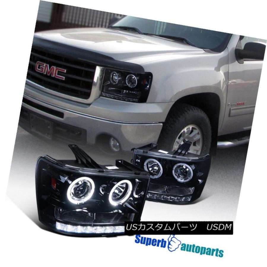 ヘッドライト 07-13 Sierra 1500/2500/3500   HD Smoke LEDハロープロジェクターヘッドラ