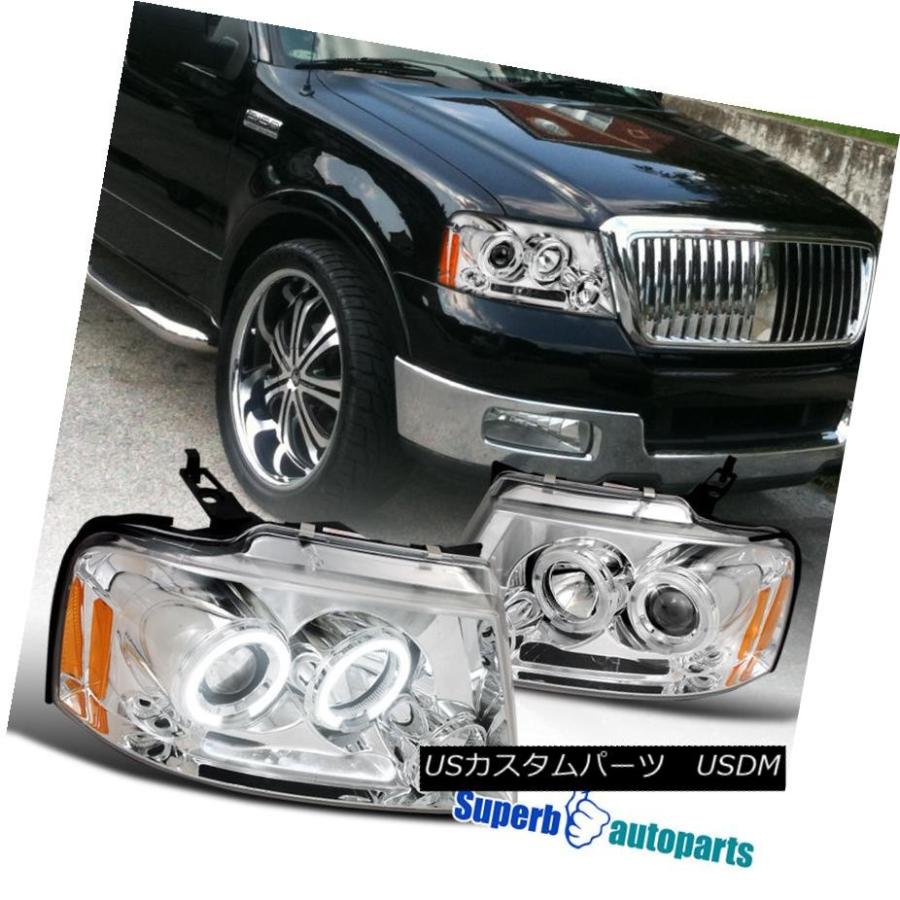 前照灯 2004-2008 Ford F150 Dual Halo Led Clear映写機前照灯Chrome SpecD Tun ライト、レンズ-車、バイク、自転車
