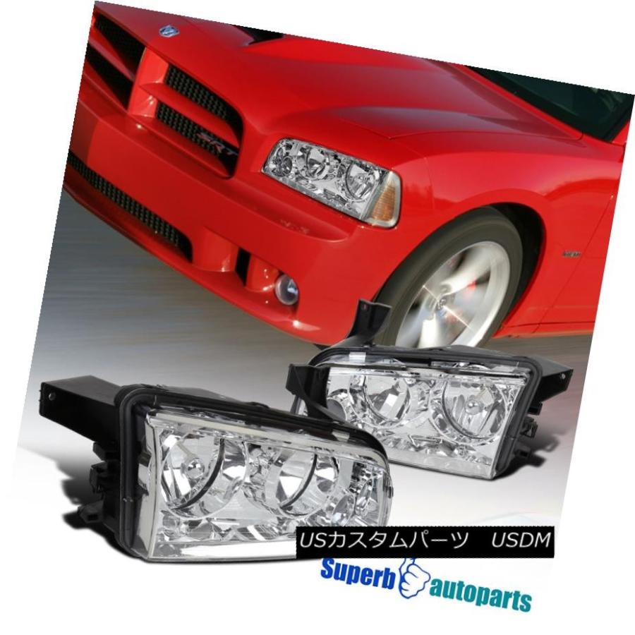 ヘッドライト 2006-2010ダッジチャージャークロームヘッドライト交換ヘッドランプクリアペア 2006-2010 Dodge Charger Ch