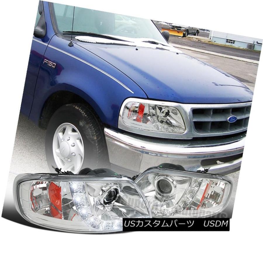 ヘッドライト 97-03フォードF150遠征クロームプロジェクターヘッドライトLED DRLランプ 97-03 Ford F150 Expeditio