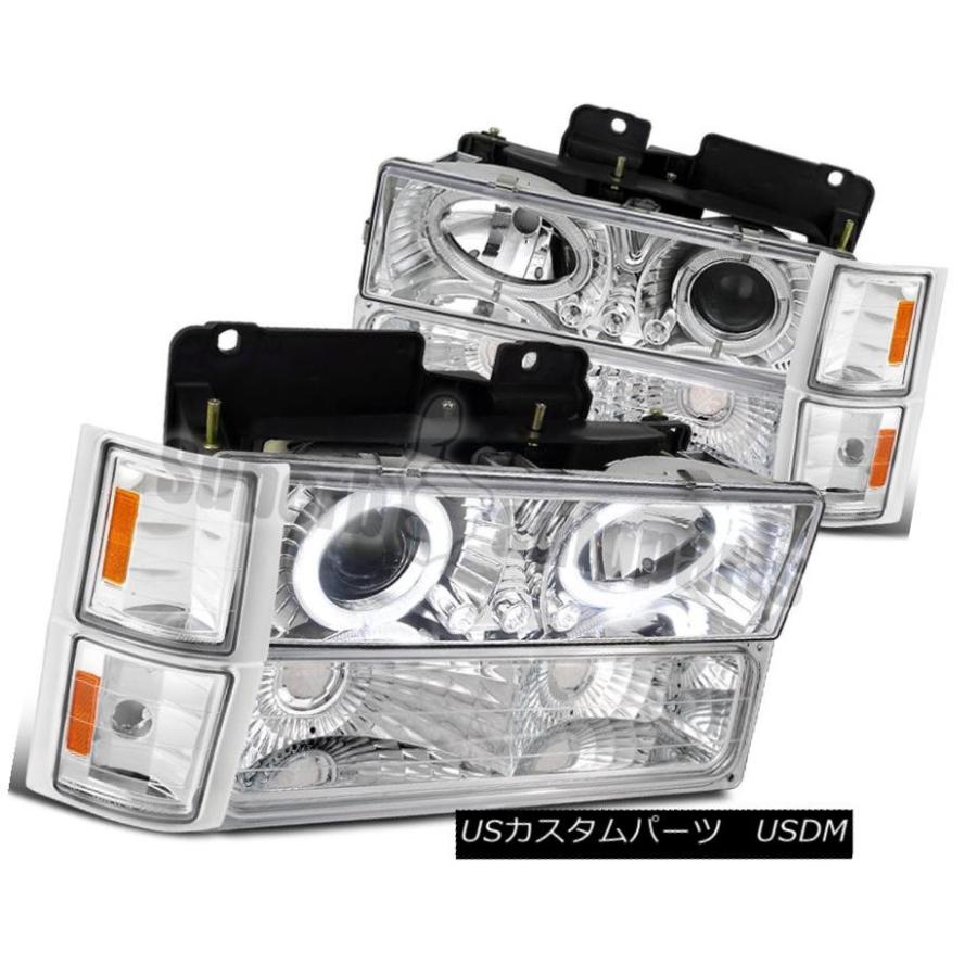 ヘッドライト 94-98 Chevy C10 Halo LEDプロジェクターヘッドライト+ブライト ライトコーナーランプクロー