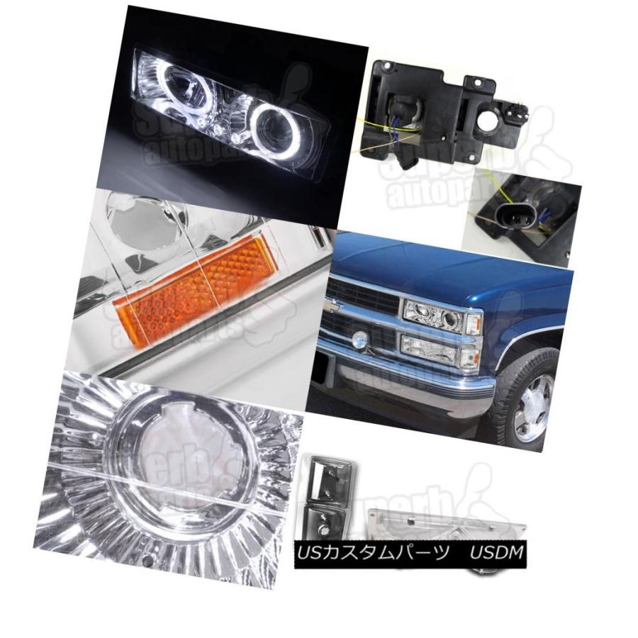 ヘッドライト 94-98 Chevy C10 Halo LEDプロジェクターヘッドライト+ブライト ライトコーナーランプクロー_1