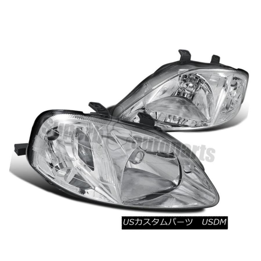 前照灯 1999-2000 Honda Civic JDMヘッドライトヘッドランプクローム/クリアリフレクター For 1999-2000 Ho ライト、レンズ-自動車-車、バイク、自転車