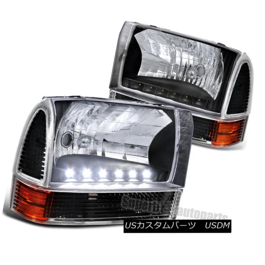ヘッドライト F250 F350 F450 F550 99-04ブラックLED DRLヘッドライト+ブラックコーナー信号ライト F250 F350 F