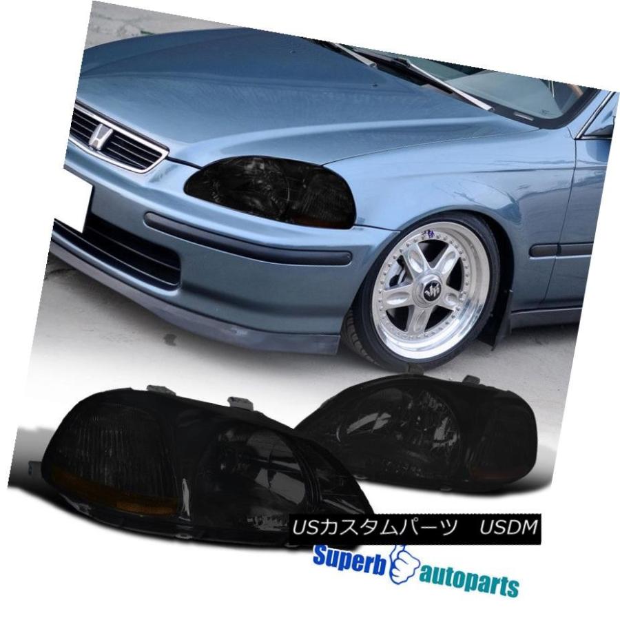 前照灯 1996-1998 Honda Civic Ex Lx Si JDMヘッドライトスモークレンズ For 1996-1998 Honda 自動車-ライト、レンズ-その他ライト