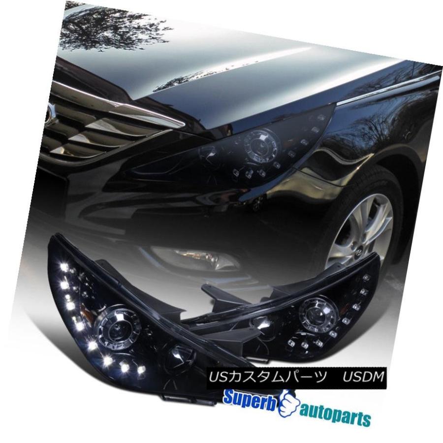 ヘッドライト 2011年?2014年ソナタスモークレンズ用SMD LEDプロジェクターヘッドライト光沢ブラック For 2011-2014 Sonat