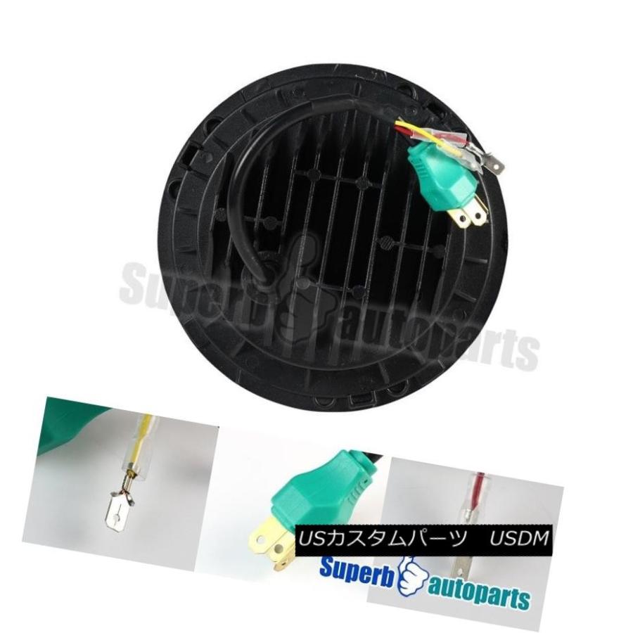 ヘッドライト 7インチ丸型黒プロジェクターヘッドライトLED Halo DRLアンバーシグナルライト6500K 2X 7\" Round Black Pの画像
