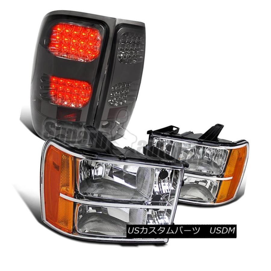 ヘッドライト 2007-2014 GMC Sierraピックアップクロームヘッドライトアンバー+スモークLEDテールランプ 2007-2014 GMC