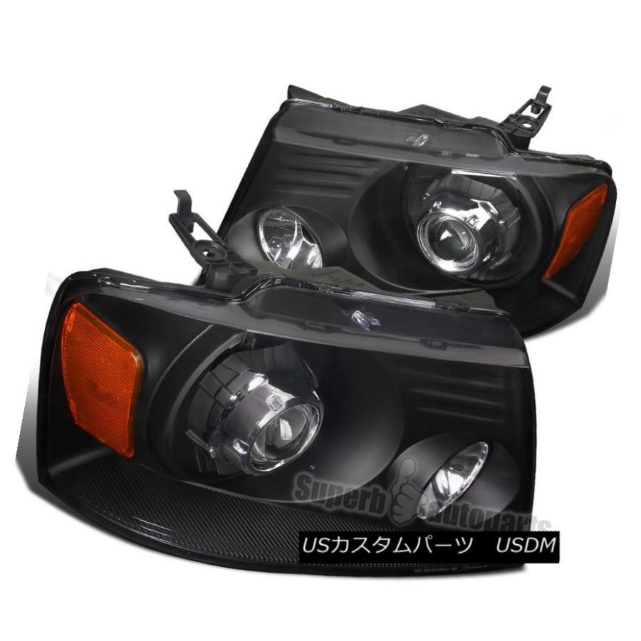 ヘッドライト 04-08 Ford F150クリスタルプロジェクターヘッドライトブラック+ラプタースタイルバンパーグリル 04-08 Ford F15の画像