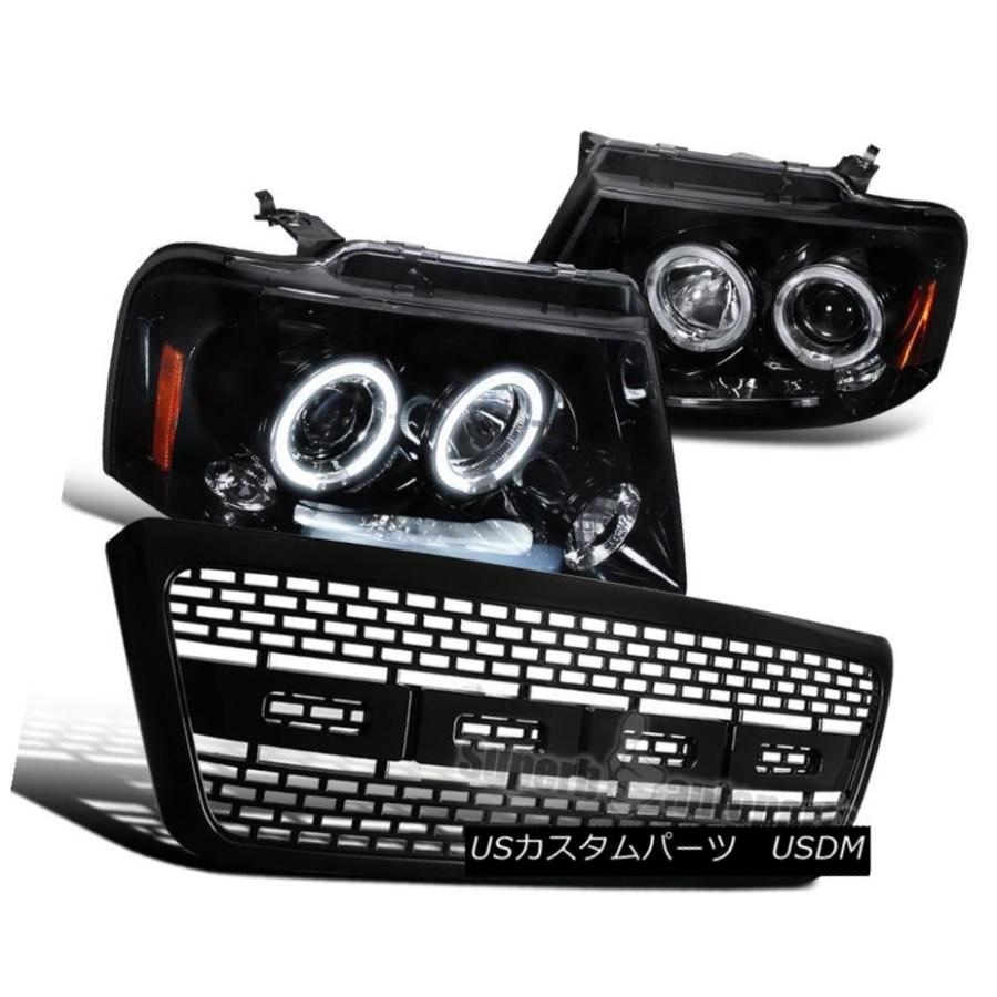 ヘッドライト 04-08 Ford F150デュアルHalo LEDプロジェクターヘッドライトSmoke + Raptor Bumper Grille