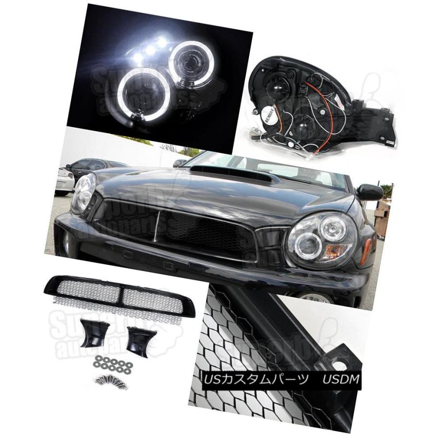 ヘッドライト 2002-2003 Impreza Halo LEDプロジェクターヘッドライトブラック+ ABSメッシュフードグリル 2002-2003の画像
