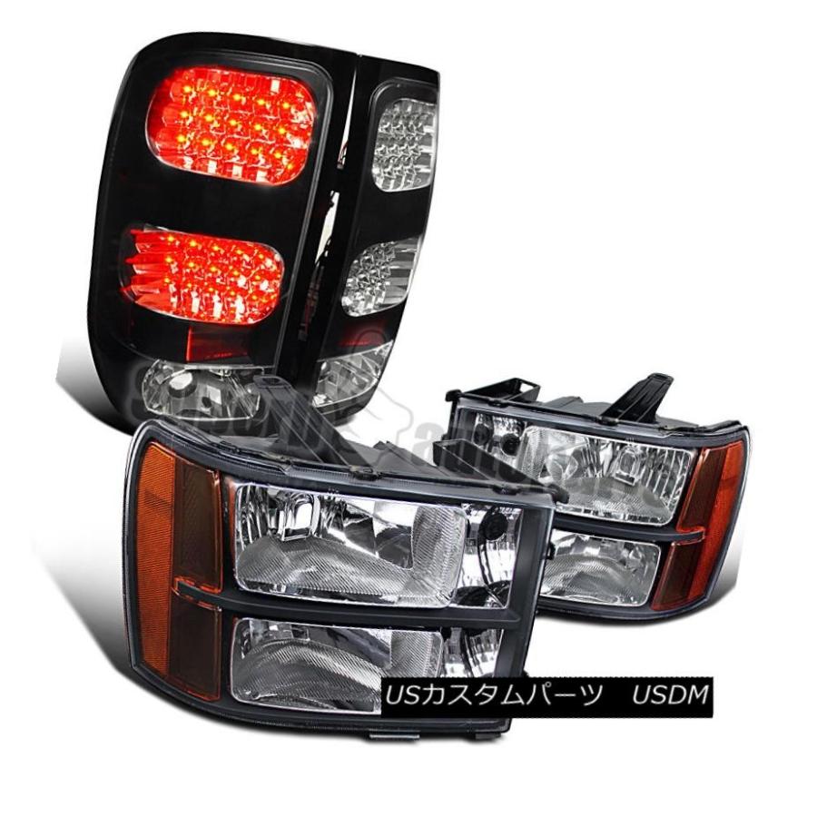 ヘッドライト 2007-2014 GMC Sierraピックアップブラックヘッドライトアンバー+ブラックLEDテールランプ 2007-2014 GMC