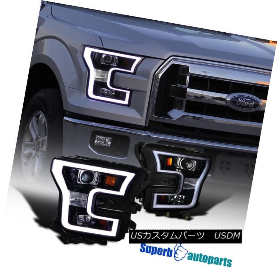 ヘッドライト 2015 2017 Ford F150 Glossy Black HousingスモークレンズLEDバープロジェクターヘッドライト 20
