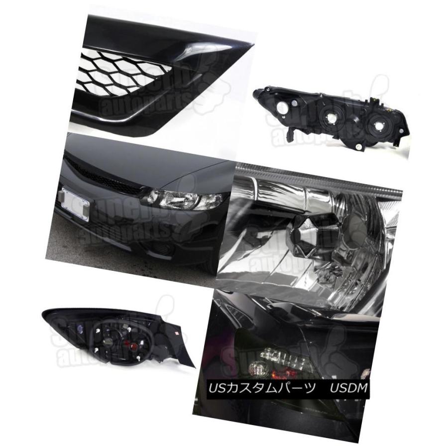 ヘッドライト 2006-2008シビック2Dヘッドライトブラック+テールライトダークスモーク+ T-Rメッシュグリル For 2006-2008 Ciの画像