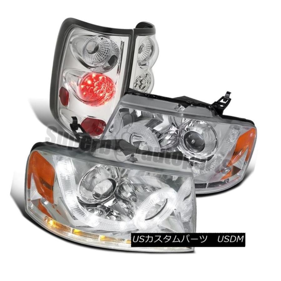 前照灯 2004-2008 F150 SMD LED DRLクロームハロープロジェクターヘッドライト+ LED打ちきりテールランプ 2004-2 車、バイク、自転車-その他ライト