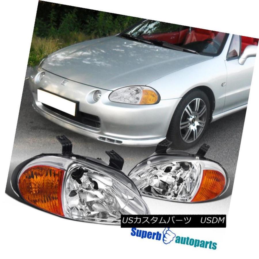 ヘッドライト 1993-1997 Honda Del Sol JDMクリアヘッドライトヘッドランプ+アンバーリフレクター for 1993-1997