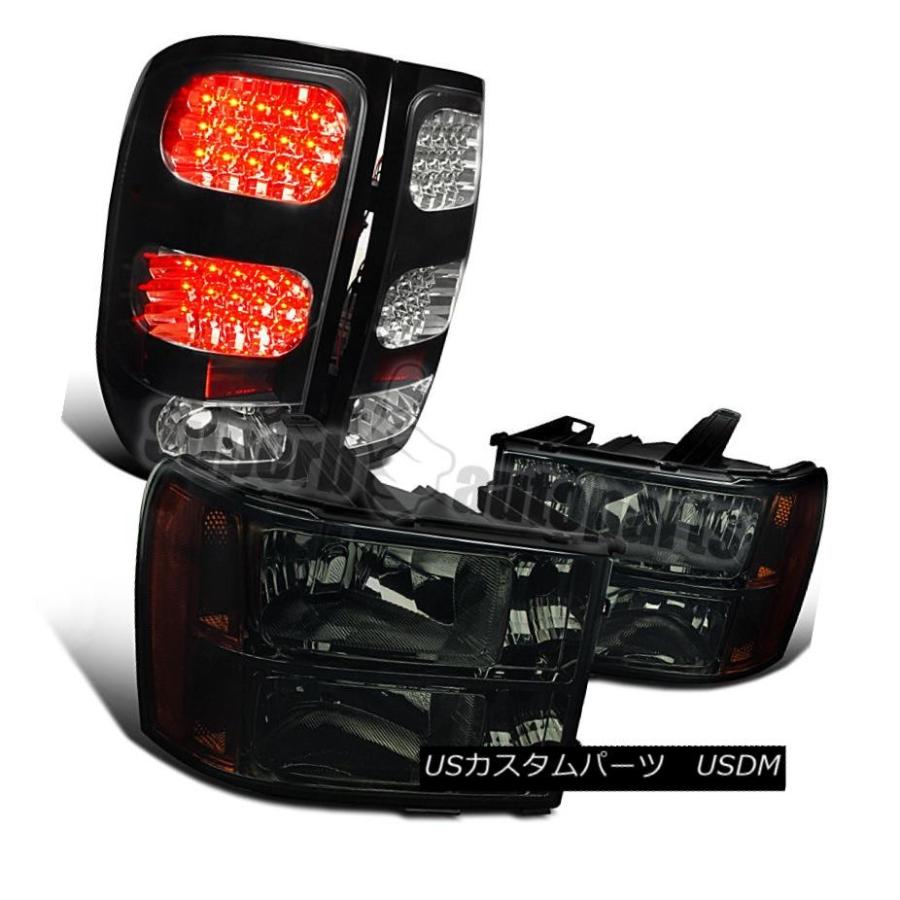 ヘッドライト 2007-2014 GMC Sierraピックアップスモークヘッドライトアンバー+ブラックLEDテールランプ 2007-2014 GMC