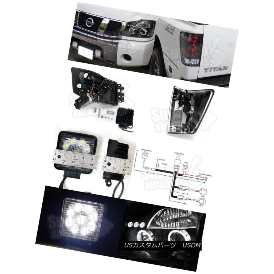 ヘッドライト フィット2004年?2013年タイタンハロープロジェクターヘッドライトブラック+テールライト+ LEDワークランプ Fit 2004-2の画像