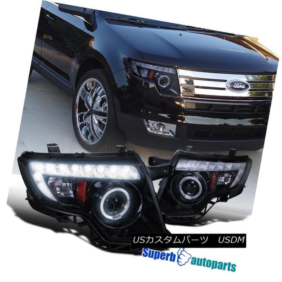 ヘッドライト 2007-2010フォードエッジプロジェクタースモークヘッドライトW / Halo Rim + LED DRL Glossy Black