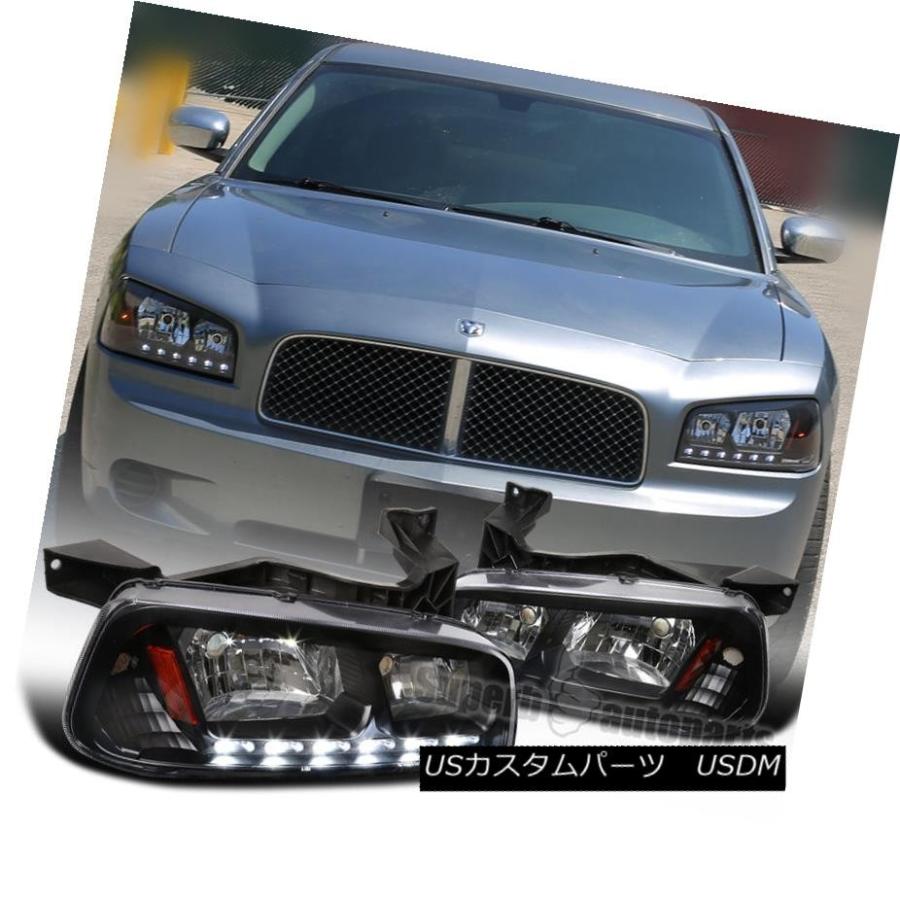 ヘッドライト 2006-2010 Dodge Charger Black LED DRLヘッドライトコーナー信号ライト 2006-2010 Dodge