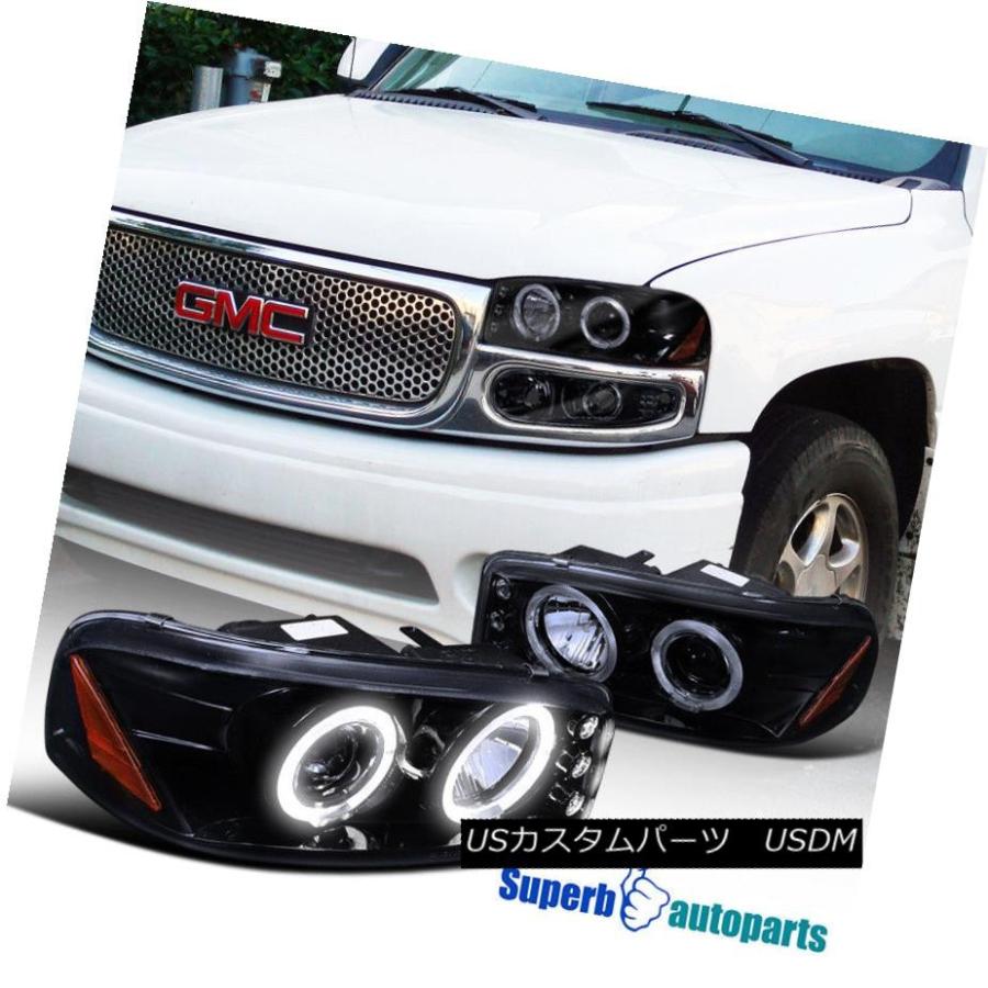 ヘッドライト 1999-2006 GMC Sierra Denali HaloプロジェクターLEDヘッドライト光沢ブラック/スモーク 1999-200