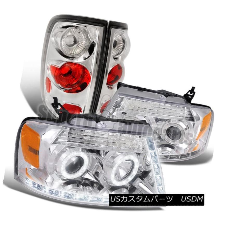 前照灯 2004-2008 Ford F150 Halo映写機LED前照灯読みやすい+テールブレーキライトクローム 2004-2008 その他ライト-ライト、レンズ
