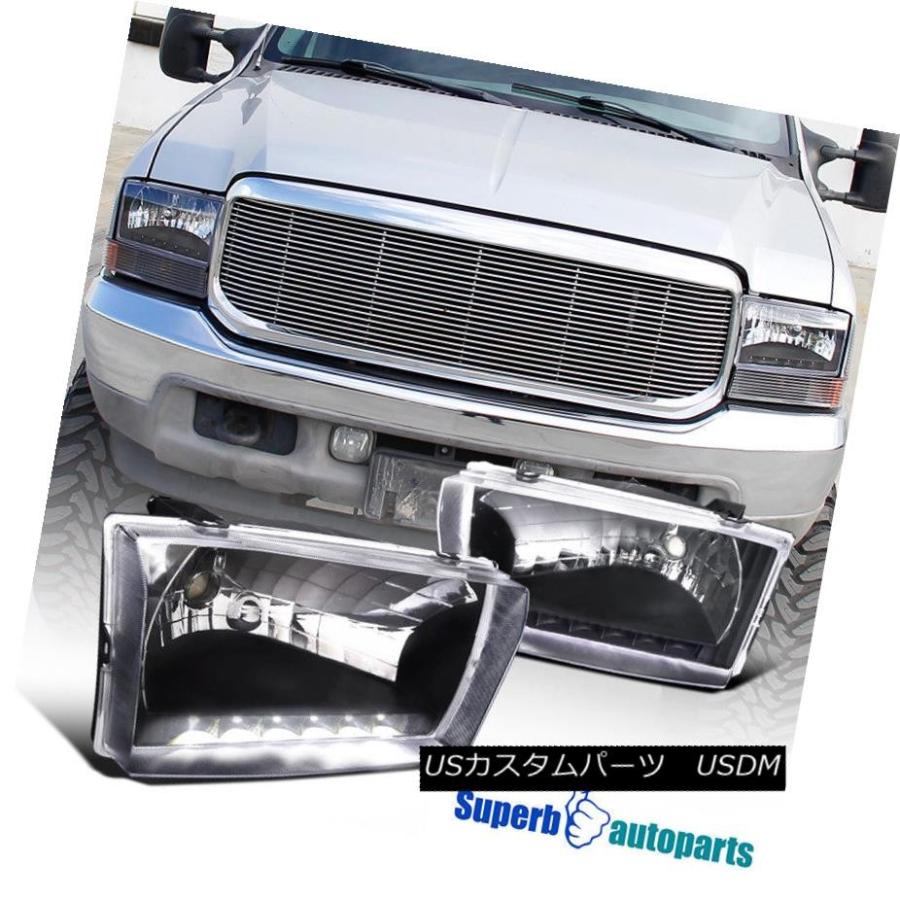 ヘッドライト 1999-2004フォードF250 F350 F450 F550 SMDダイヤモンドヘッドライトクリアヘッドランプブラック 1999-2