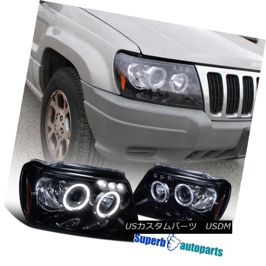 ヘッドライト 1999-2004 Jeep Grand Cherokee SmokeハロープロジェクターLEDヘッドライトGlossy Black 1