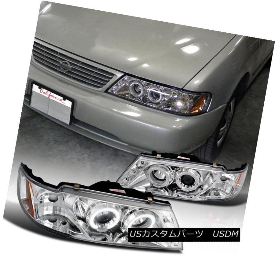 前照灯 1995-1999 Sentra Dual Halo LEDプロジェクターヘッドライトヘッドランプクローム用 For 1995-1999 ライト、レンズ-車、バイク、自転車-その他ライト